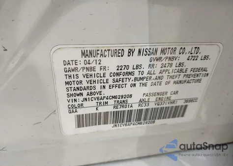 2012 Infiniti G37 Journey from USA, damaged, VIN JN1CV6AP4CM629208